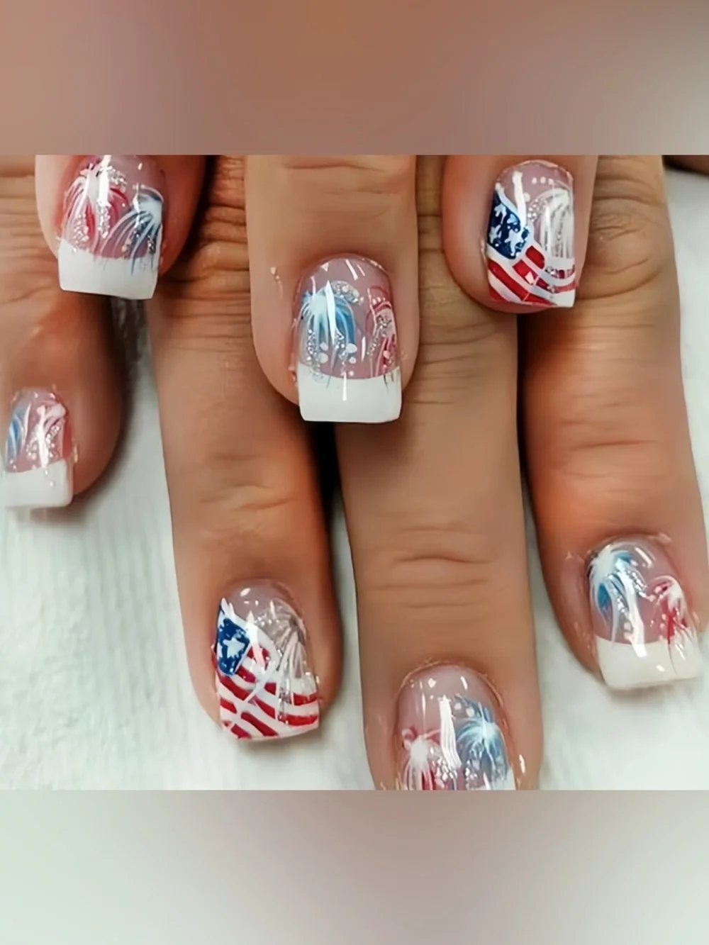 Patriotic American Flag French Tip Nail press on set